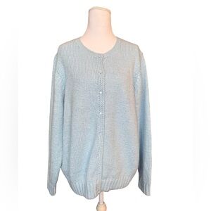 Vintage Hand Loomed Baby Blue Cardigan Sweater Women’s Size Large | Soft Knit